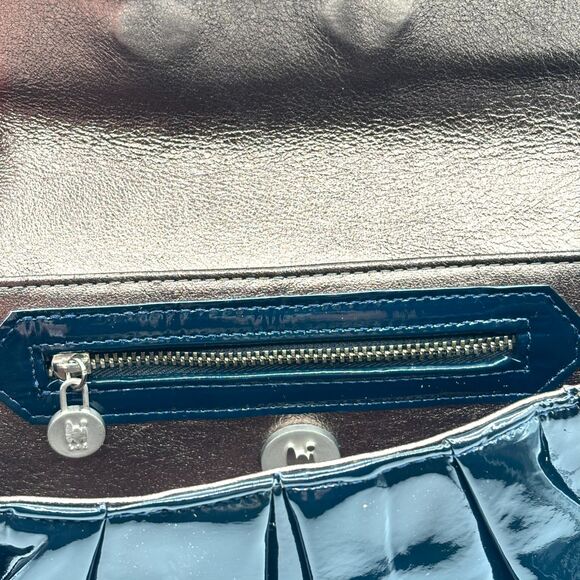 Rare LAI Patent Leather Clutch | Blue/Green Color w Metallic Gold Interior | Y2K - Picture 13 of 15